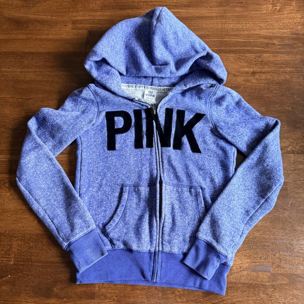 Victoria's Secret PINK Blue Heathered Full Zip Hoodie Sweatshirt XS